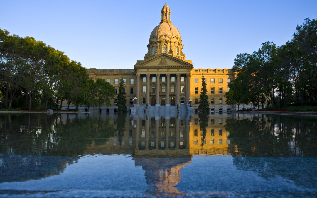 View of the Alberta Legislature Building across the water