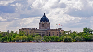 View of Saskatchewan legislature from across water