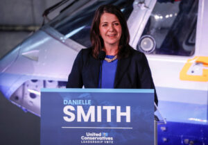 Danielle Smith makes a comment during the United Conservative Party of Alberta leadership candidate's debate in Medicine Hat, Alta., Wednesday, July 27, 2022