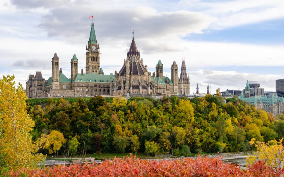 Canadian Parliament Hill in autumn color, Ottawa, Canada