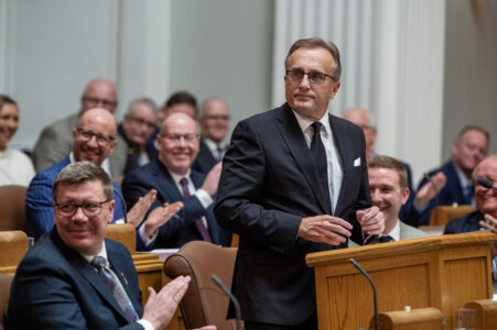 Saskatchewan Ministry of Finance Jim Reiter delivers the Saskatchewan Provincial Budget in Regina on Wednesday, March 19, 2025. THE CANADIAN PRESS/Liam Richards