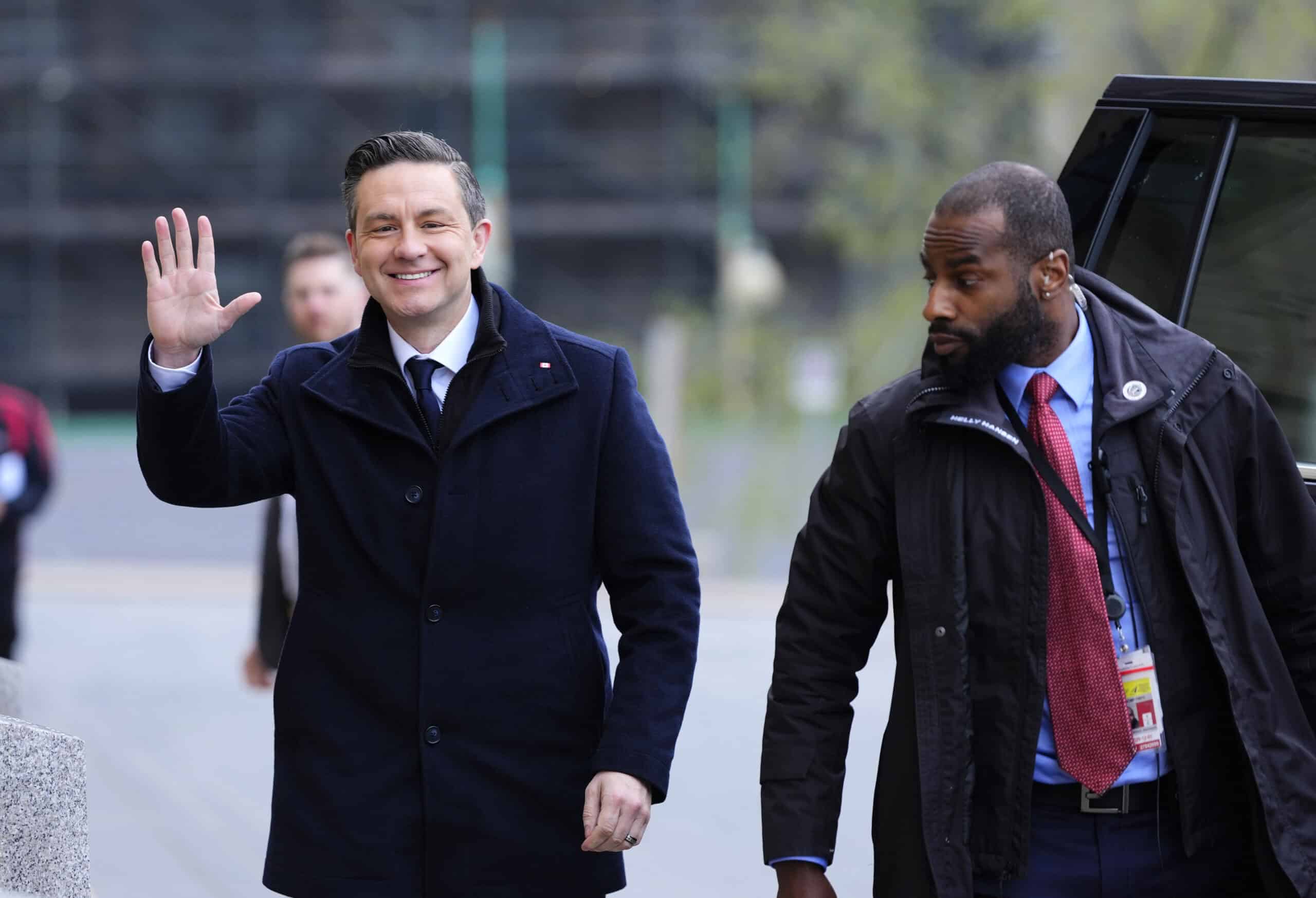Conservative Leader Pierre Poilievre arrives on Parliament Hill for a meeting of the Conservative caucus